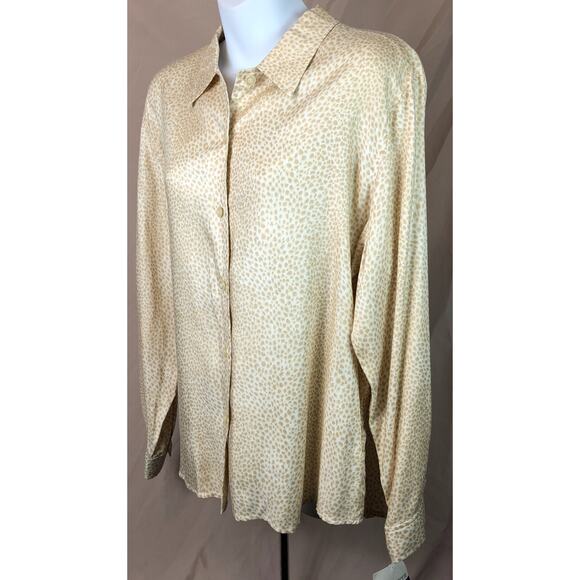 Vintage w/Tags Liz Claiborne Top LP Tan Leopard Button Up Glam Career 2000s Y2K - Picture 2 of 7